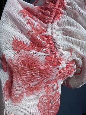 White Mesh Top with Coral Floral Print